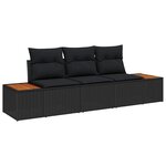 vidaXL Ensemble de canapé de jardin avec coussin 3 Pièces Noir polyrotin