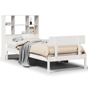 vidaXL Lit bibliothèque sans matelas blanc 90x200cm bois de pin massif