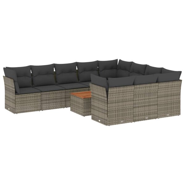 vidaXL Salon de jardin 11 Pièces avec coussins gris résine tressée