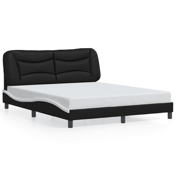 vidaXL Cadre de lit sans matelas Hvar noir et blanc 160x200 cm similicuir