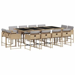 vidaXL Ensemble à manger de jardin coussins 13 Pièces mélange beige rotin