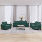vidaXL Ensemble de canapés 3 Pièces avec coussins Vert foncé Velours