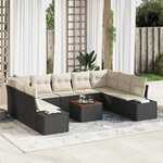 vidaXL Ensemble de canapé de jardin 10 pièces avec coussins en poly rotin noir et acacia