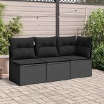 vidaXL Canapé de jardin sans accoudoirs avec coussins en polyrotin noir