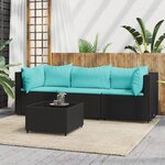 vidaXL Salon de jardin 4 Pièces avec coussins Noir Résine tressée