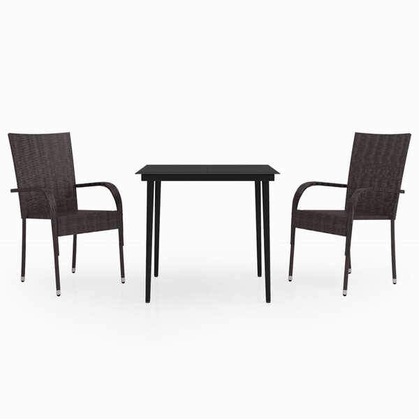 vidaXL Ensemble à manger de jardin 3 Pièces Marron et noir