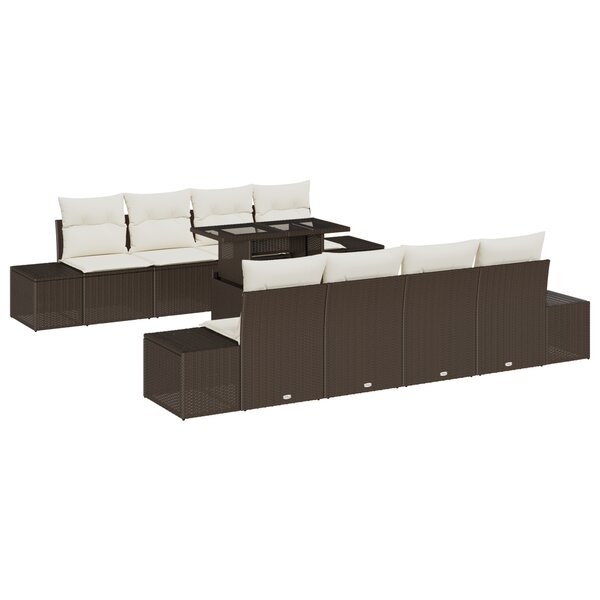 vidaXL Ensemble de canapé de jardin 9 pièces avec coussins Marron Rotin Synthétique