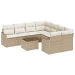 Ensemble de canapé de jardin 9 pièces avec coussins beige en poly rotin