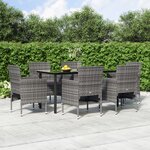 vidaXL Ensemble à manger de jardin coussins 7Pièces Gris et noir