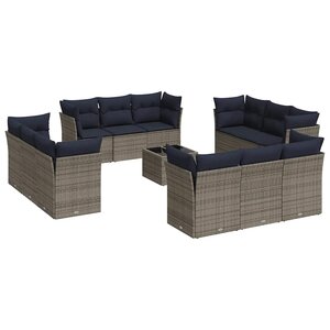 vidaXL Salon de jardin avec coussins 13 Pièces gris résine tressée