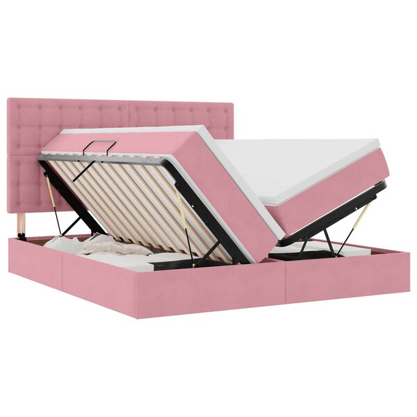 vidaXL Lit de rangement LED avec matelas Rose 200 x 200 cm Velours