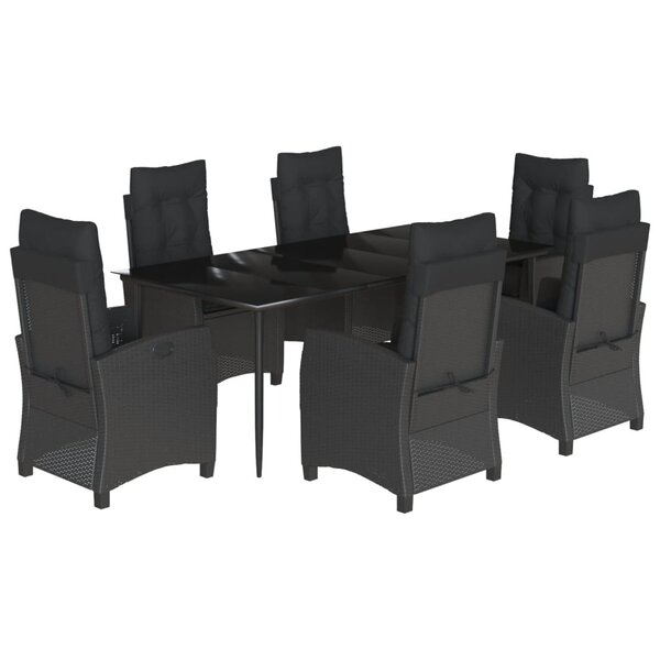 vidaXL Ensemble à manger de jardin coussins 7Pièces Noir Résine tressée