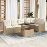vidaXL Ensemble de canapé de jardin 7 Pièces Beige Poly rotin