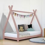 Lit tipi enfant NAKANA 90 x 180 rose pastel
