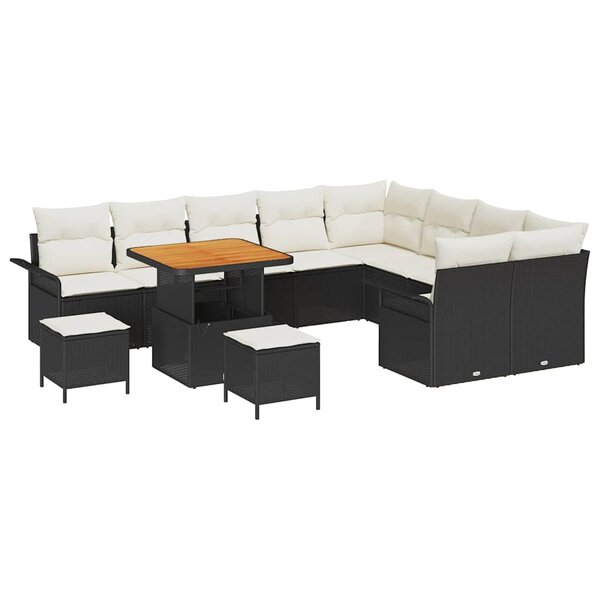 vidaXL Ensemble de canapé de jardin 12 Pièces Noir  Crème 80 x 80 x 71 cm