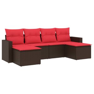 vidaXL Salon de jardin 6 Pièces avec coussins marron résine tressée