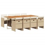 vidaXL Ensemble à manger de jardin et coussins 9 Pièces beige Poly rotin