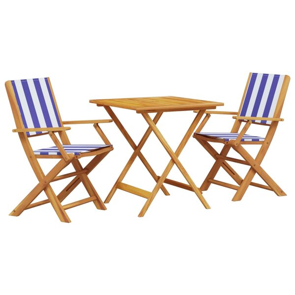 vidaXL Ensemble de bistro 3 Pièces bleu et blanc tissu et bois massif