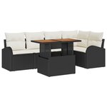 Ensemble de Canapés de Jardin 6 Pièces avec Coussins Noir Rattan Poly