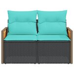 vidaXL Canapé de jardin avec coussins 2 places en résine tressée noire