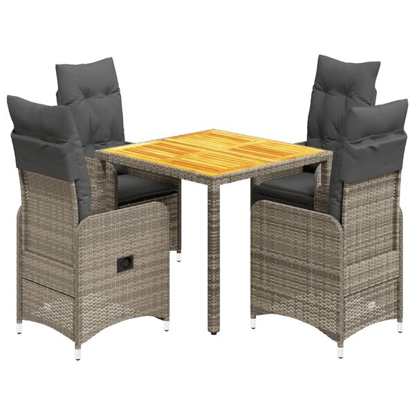 vidaXL Ensemble de bistro de jardin 5 Pièces coussins gris poly rotin