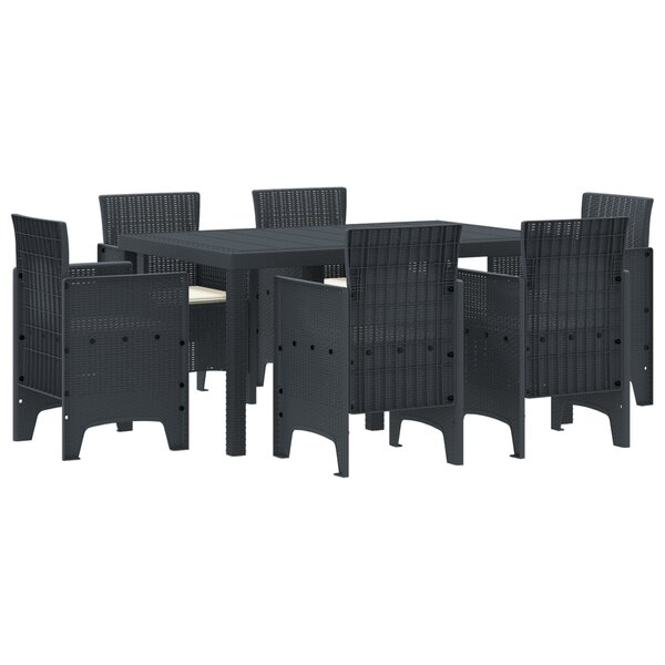 vidaXL Ensemble de salle à manger de jardin 7 pièces avec coussins en poly rotin noir