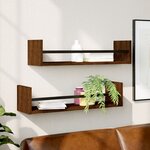 vidaXL Étagères murales avec barres 2 Pièces chêne marron 60x16x14 cm