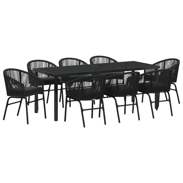 vidaXL Ensemble de salle à manger pour jardin 9 Pièces Noir
