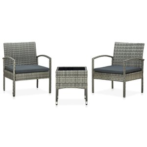 vidaXL Ensemble de bistro 3 Pièces avec coussins Résine tressée Gris