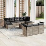 vidaXL Salon de jardin 11 Pièces avec coussins gris clair résine tressée