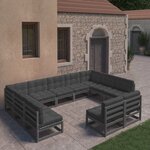 vidaXL Salon de jardin 11 Pièces avec coussins Noir Bois de pin massif