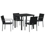 Ensemble de salle à manger de jardin 5 pièces avec coussins en poly rotin noir