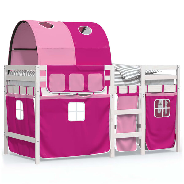 vidaXL Lit mezzanine enfants avec tunnel sans matelas rose 90x200 cm