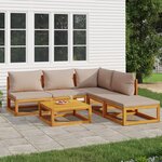 vidaXL Salon de jardin 6 Pièces avec coussins taupe bois massif