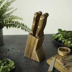 6 couteaux à steak avec support MEC133 - 11 cm - inox - 1 2 mm - acacia - 3 rivets