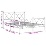 vidaXL Cadre de lit métal sans matelas et pied de lit blanc 140x190 cm