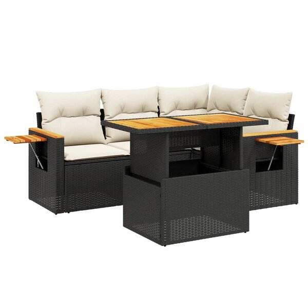 vidaXL Salon de jardin 5 Pièces avec coussins noir résine tressée
