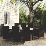 vidaXL Ensemble à manger d'extérieur 9Pièces coussins résine tressée noir
