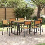 vidaXL Ensemble de salle à manger pour jardin 7 Pièces Noir et marron