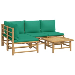 Salon de jardin meuble d'extérieur ensemble de mobilier 5 pièces avec coussins vert bambou 02_0016506