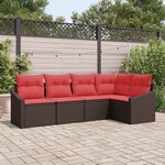 vidaXL Ensemble de Canapés avec coussin 5 Pièces Marron polyrotin