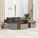 Ensemble de canapé de jardin de 6 pièces avec coussins gris en poly rotin