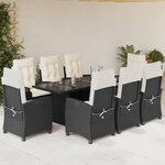 vidaXL Ensemble à manger de jardin 9Pièces coussins noir résine tressée