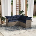 vidaXL Salon de jardin 5 Pièces avec coussins gris résine tressée