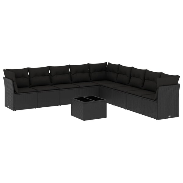vidaXL Salon de jardin 10 Pièces avec coussins noir résine tressée