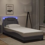 vidaXL Cadre de lit avec lumières LED gris 90x200 cm similicuir