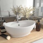 vidaXL Lavabo ovale de luxe à trop-plein Blanc mat 58 5x39cm Céramique