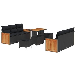 vidaXL Ensemble de canapé de jardin avec coussin 9 Pièces Noir