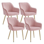 Chaise de salle à manger lot de 4 fauteuil siège rembourrée avec accoudoirs largeur d’assise 49 cm pieds en métal revêtement en velours charge 110 kg pour salon chambre rose 12_0004916