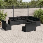 vidaXL Salon de jardin 12 Pièces avec coussins noir résine tressée